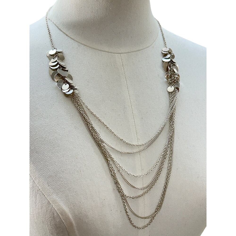 Silvertone Tiered Necklace Multistrand Circles 23-26 Inches 4 Inch Drop